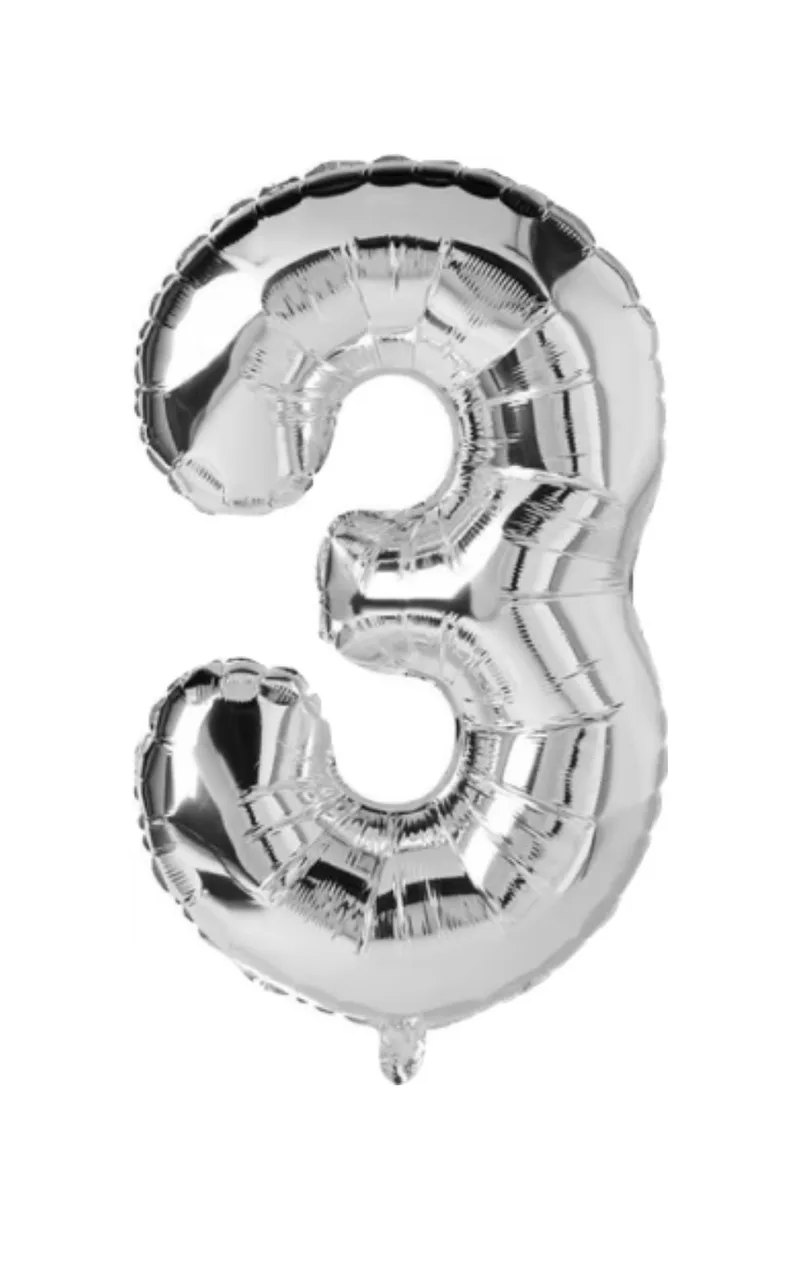 Balon cu heliu cifra “3” argintiu